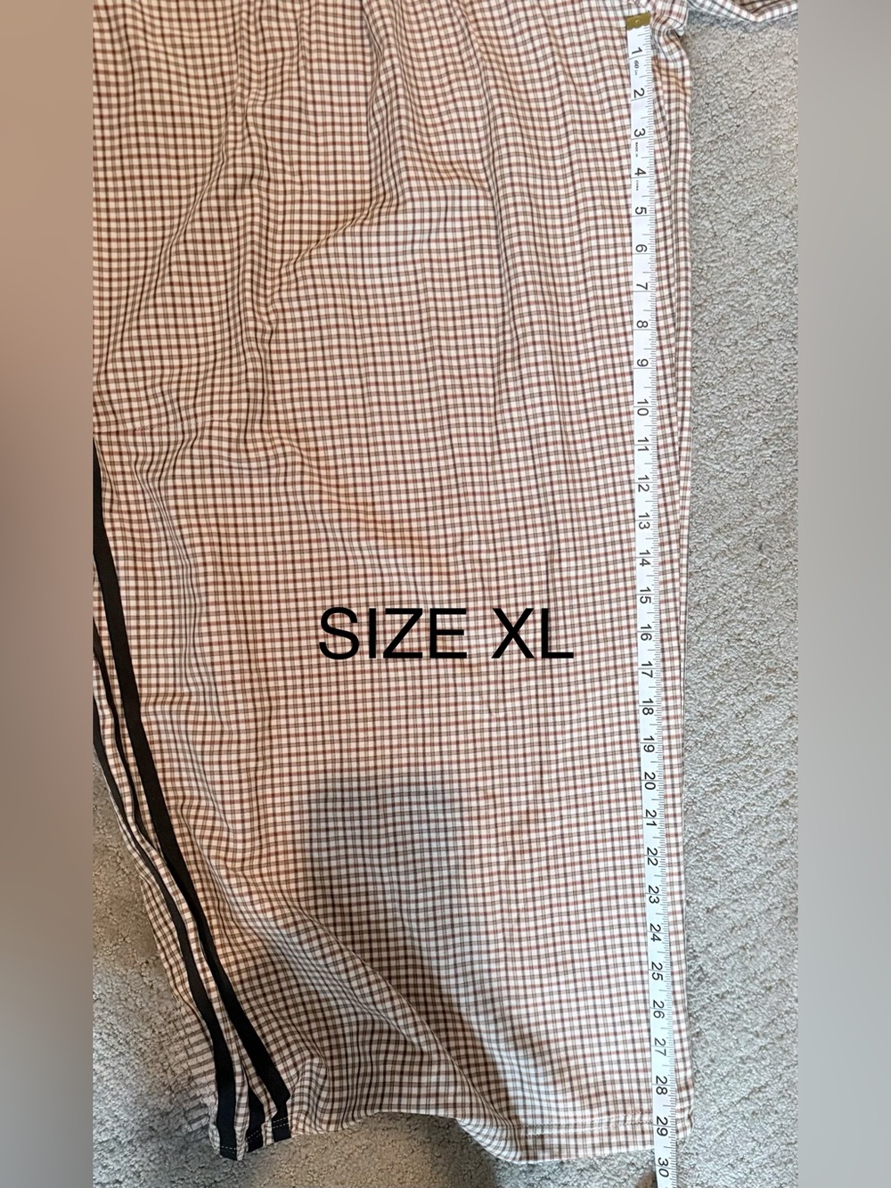 adidas Tan Brown Checked Wide Leg Pants with Black Side Stripes - Picture 4 of 8